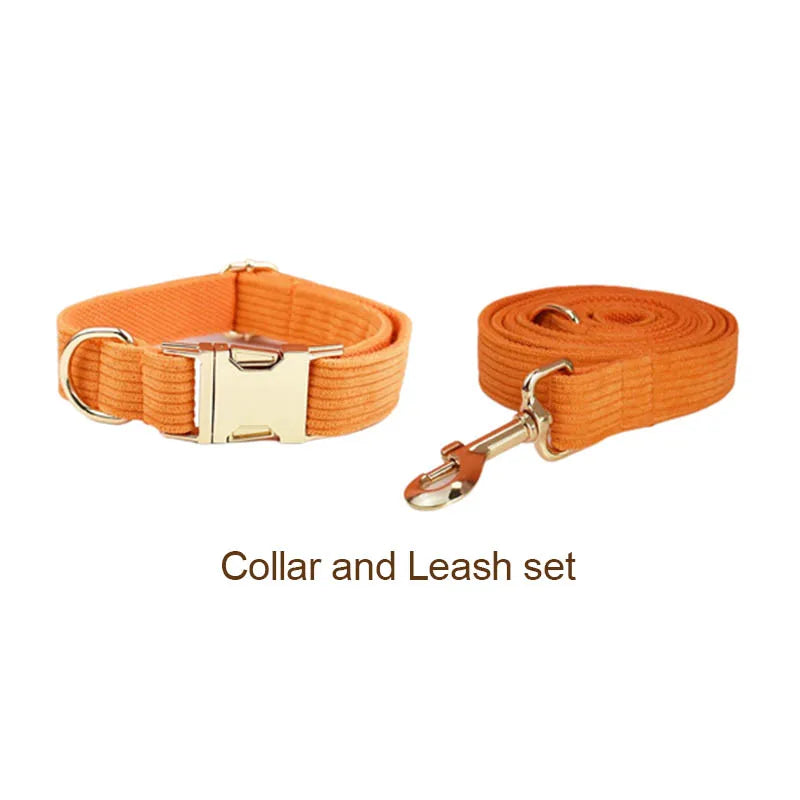 Orange Corduroy Dog Collar And Leash Set For Dogs Custom Engraved Nameplate Pet Supplies Dog Leash Corduroy11 CB DROPSHIPPING