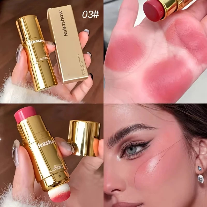 Double Head Powder Blusher Stick, Multi-use Cream Blush Stick with Sponge Tip, Long-lasting Natural Cheek Tint, Portable Makeup CB DROPSHIPPING