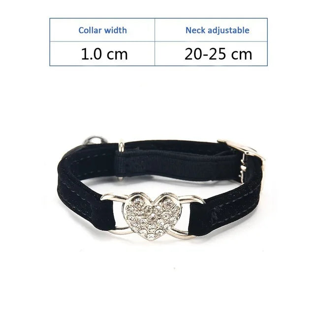 Soft Comfortable Plush Cat Collar Faux Diamond Heart Elastic Rubber Design with Bell Breakaway Safety Essential Pet Accessary CB DROPSHIPPING