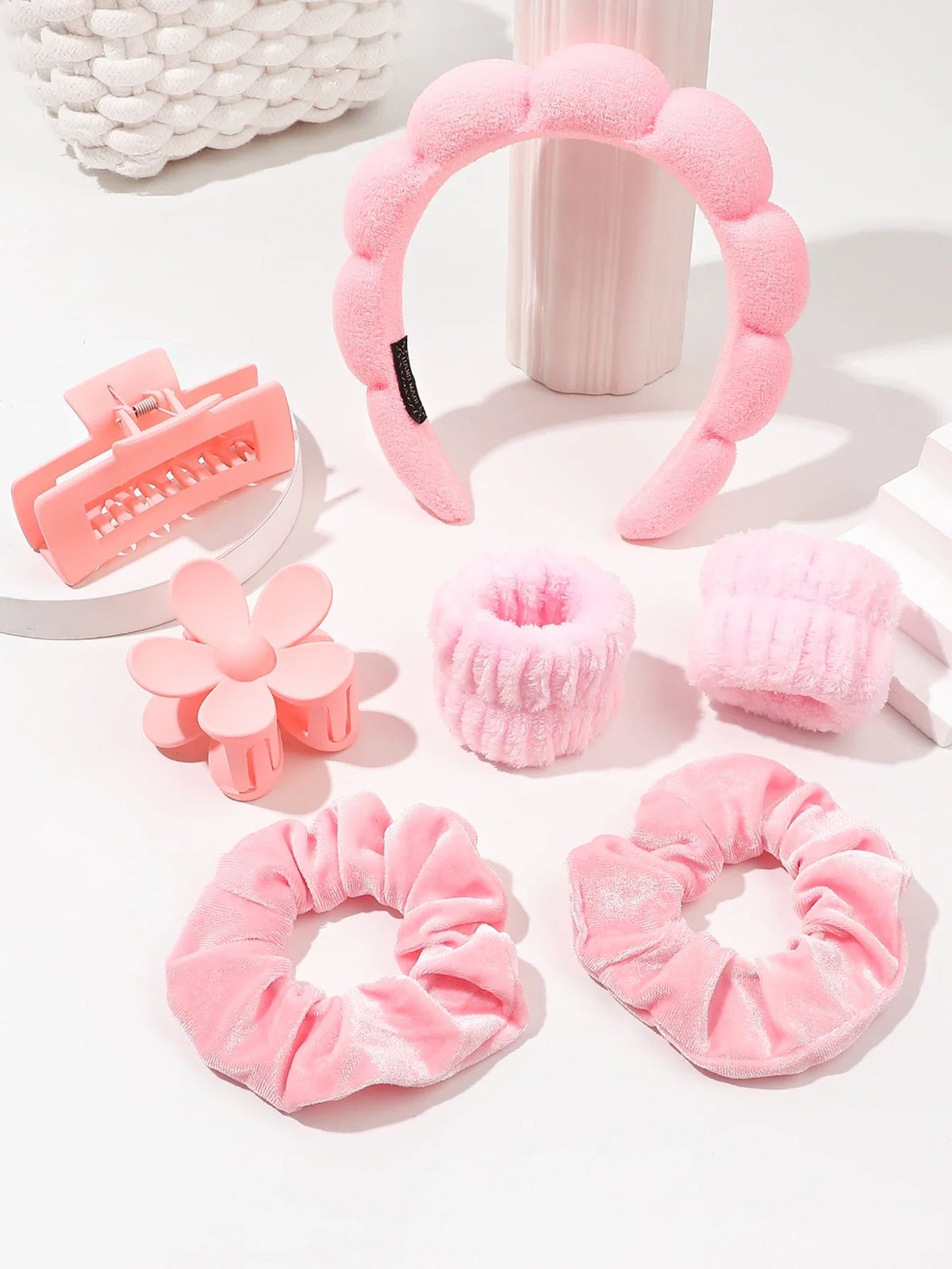 7Pcs Fashion Microfiber Washing Wristbands Scrunchies Puffy Headband Spa Bubble Headband for Washing Face Makeup Shower Skincare CB DROPSHIPPING