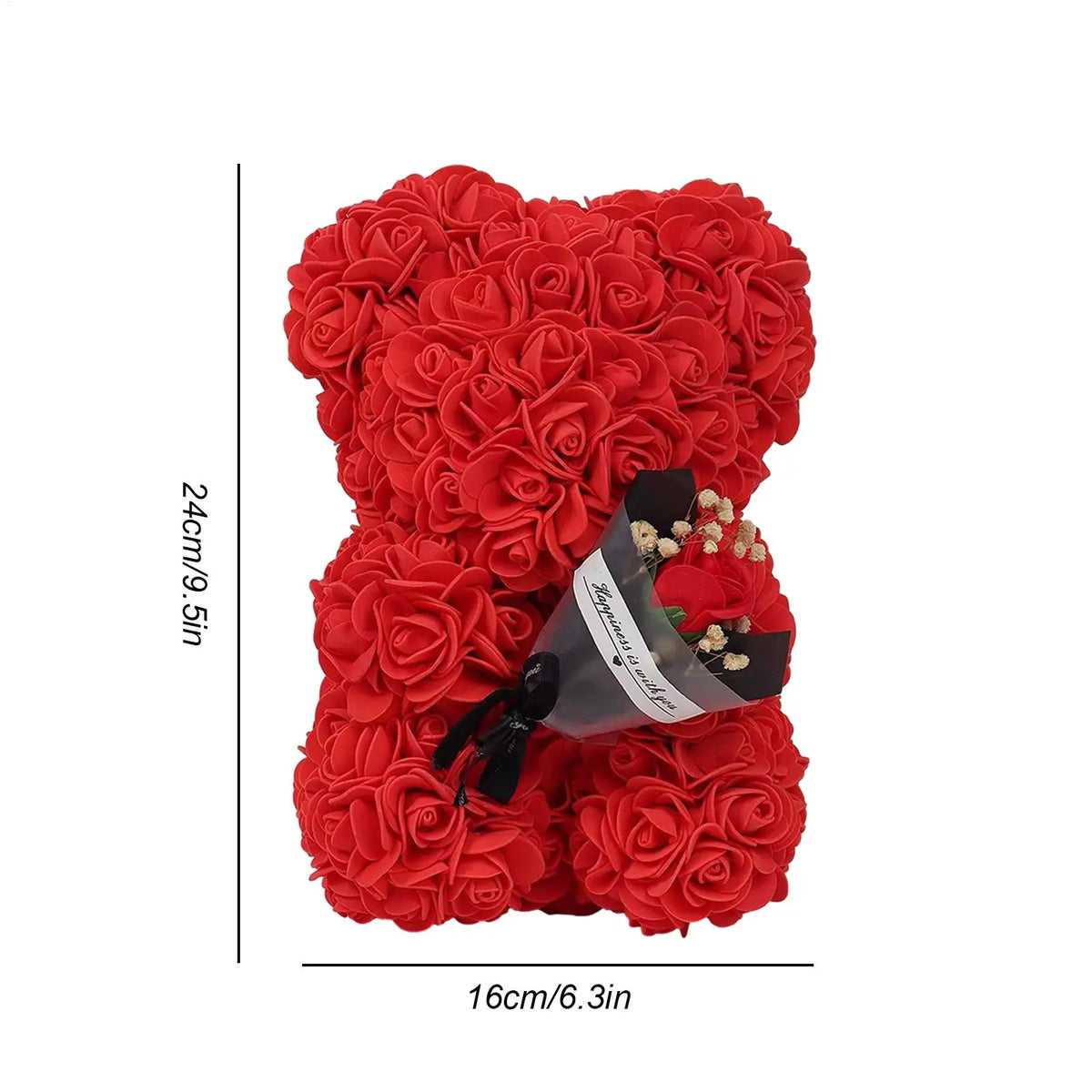 Flower Bear 9.45in Artificial Forever Flower Rose with Clear Box Romantic Gift for Her Handmade Valentine Bear for Home Decor