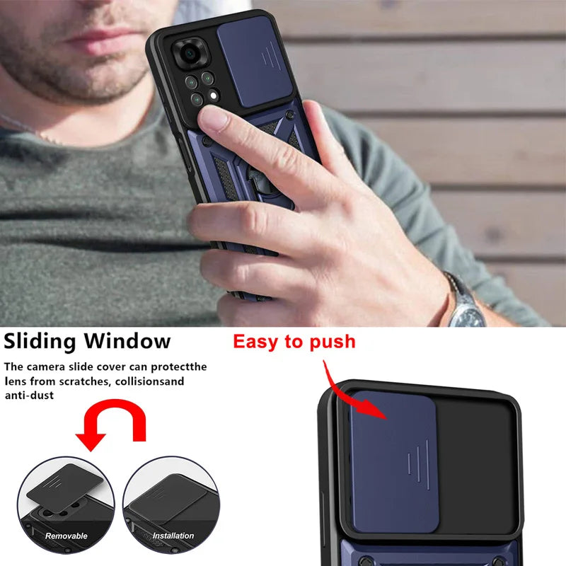 Slide Camera Lens Protector Armor Case For Redmi Note 13 12 11 10 Pro Plus 10s 11s 12s 13C 12C Military Grade Bumpers Ring Cover CB DROPSHIPPING