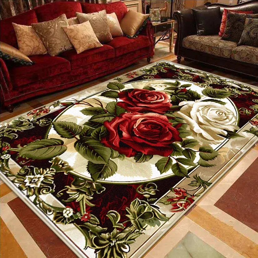 European Luxury Living Room Decoration Carpets Gorgeous Bedroom Sofa Side Large Area Rugs Cloakroom Non-slip Floor Mats Washable