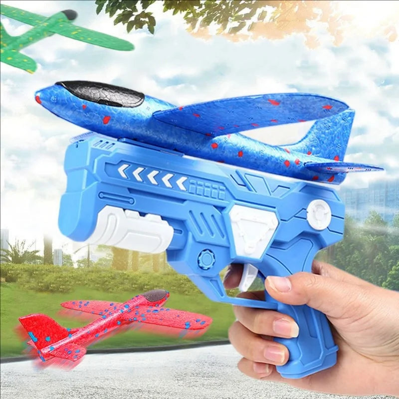 Glowing Foam Aircraft 10M Launcher Catapult Glider Aircraft Gun Toy Children's Outdoor Game Bubble Model Shooting Flying Roundab CB DROPSHIPPING