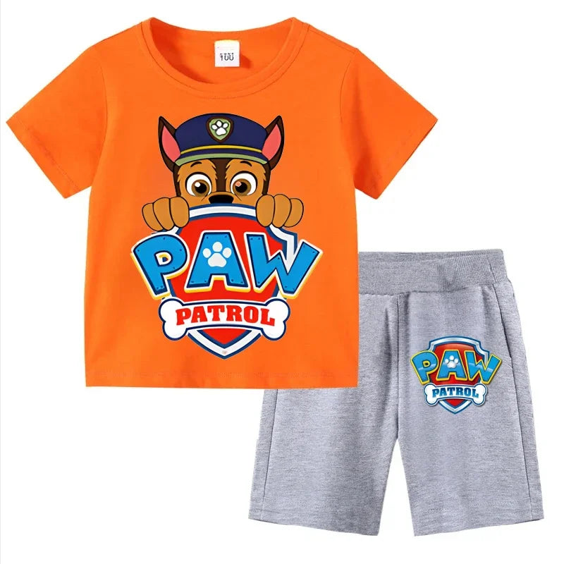 Paw Patrol Kids Set Boys Short Sleeve T-Shirt Top+Shorts 2-Piece Outfits Boys Cartoon Suit 3-8Years Children Clothes For Summer CB DROPSHIPPING