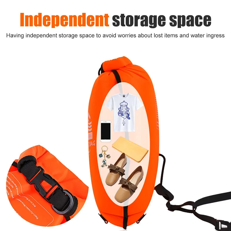 20L Inflatable Open Swimming Buoy Tow Floating Bag Double AirBags Water Sport Life Saving Swim Buoy Pool Inflated Air Drying Bag