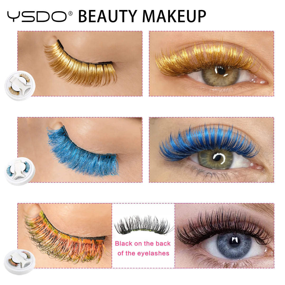 YSDO Colored Magnetic Eyelashes Natural Faux 3D Mink Lashes Reusable Makeup Party Cosplay Shiny Colorful Magnet False Lashes CB DROPSHIPPING