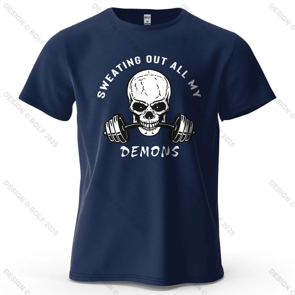 Fitness Skull Motivated Printed Men's T-Shirt 100% Cotton Oversized Gym Graphic Tees for Women Tops Tees Casual Streetwear CB DROPSHIPPING