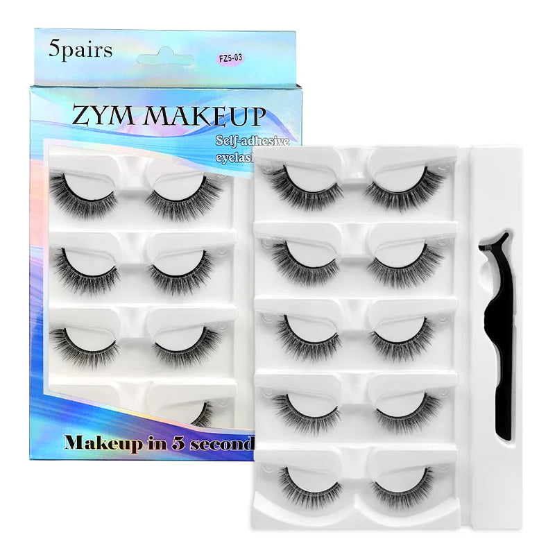 5 Pairs Glue-free Self-adhesive Eyelashes 3D Natural False Eyelash One Step Application Easy To Remove Eye Makeup Wholesale CB DROPSHIPPING