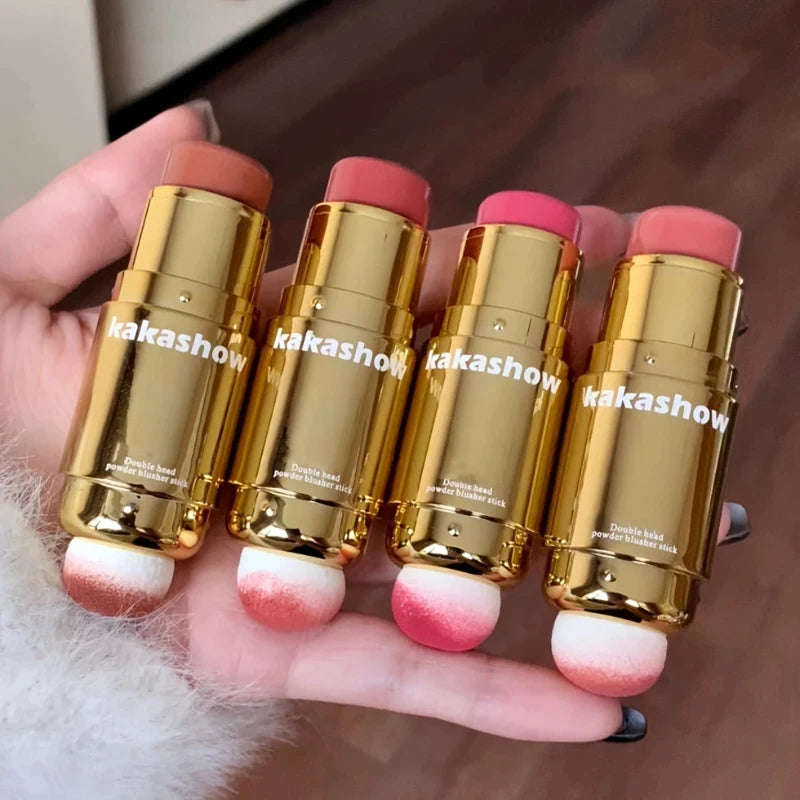 Double Head Powder Blusher Stick, Multi-use Cream Blush Stick with Sponge Tip, Long-lasting Natural Cheek Tint, Portable Makeup CB DROPSHIPPING