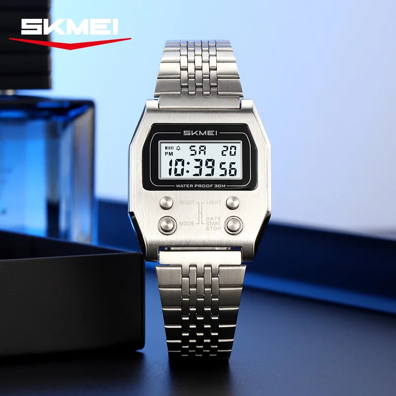 SKMEI 2460 Mens Wristwatches Stainless Steel Sport Luxury Retro LED Electronic Waterproof Digital Watch for Men Reloj Hombre CB DROPSHIPPING