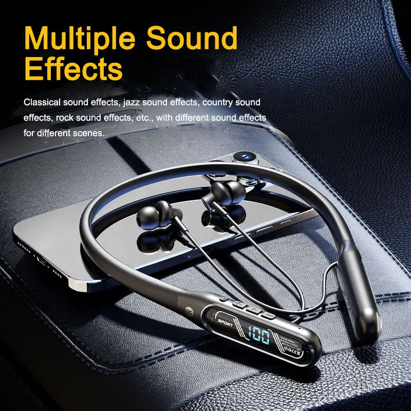EARDECO 80Hrs Wireless Headphones HD Microphone 5.4 Bluetooth Headphone Waterproof Neckband Bluetooth Earphone Sport Bass Stereo