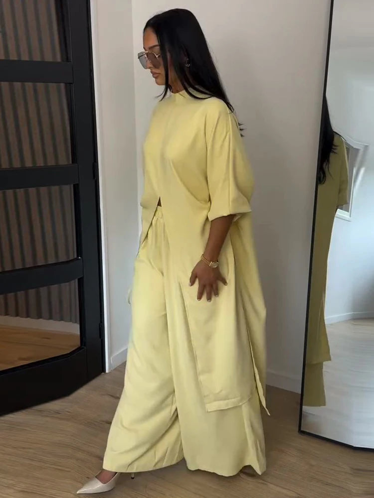 Fashion Stripe Long Pants Set Women Chic Lapel Single Breasted Shirt High Waist Wide Leg Trousers 2026 Spring New 2 Pcs Outfits