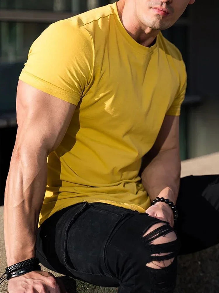 Sport Fitness T-shirt Men Bodybuilding Short Sleeve Workout Shirt Training Sport Running Gym T-shirt Summer Tops Tee Rashgard CB DROPSHIPPING