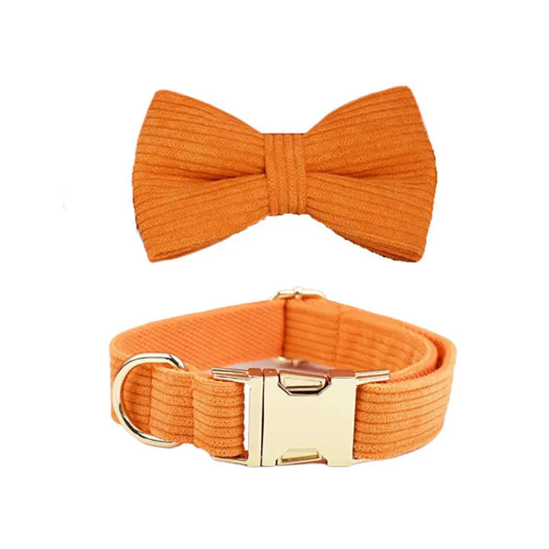 Orange Corduroy Dog Collar And Leash Set For Dogs Custom Engraved Nameplate Pet Supplies Dog Leash Corduroy11 CB DROPSHIPPING
