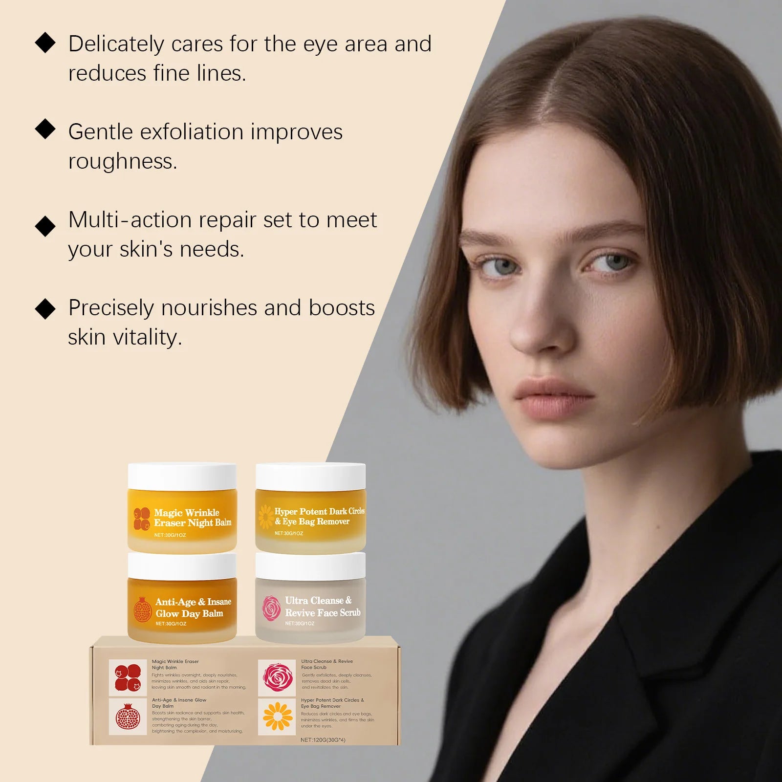 Multi-effect Day & Night Skin Care Suit Cleaning Moisturizing Reduce Dark Circles Multi Functional 4-Piece Set Skincare Products