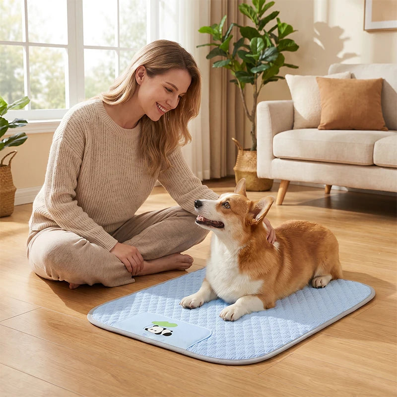 Summer Super Cool Ice Silky Fiber Dog Bed Pet Cooling Mat Breathable Heat Dissipation Dog Cat Mat Washable Pet Sleep Pad