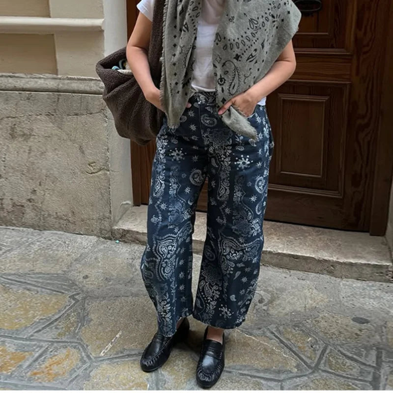 Street Striped Jeans Women's High-Waist Pockets Wide-Leg Trouser 2026 Spring Summer Retro Multicolor Vertical Stripe Denim Pant
