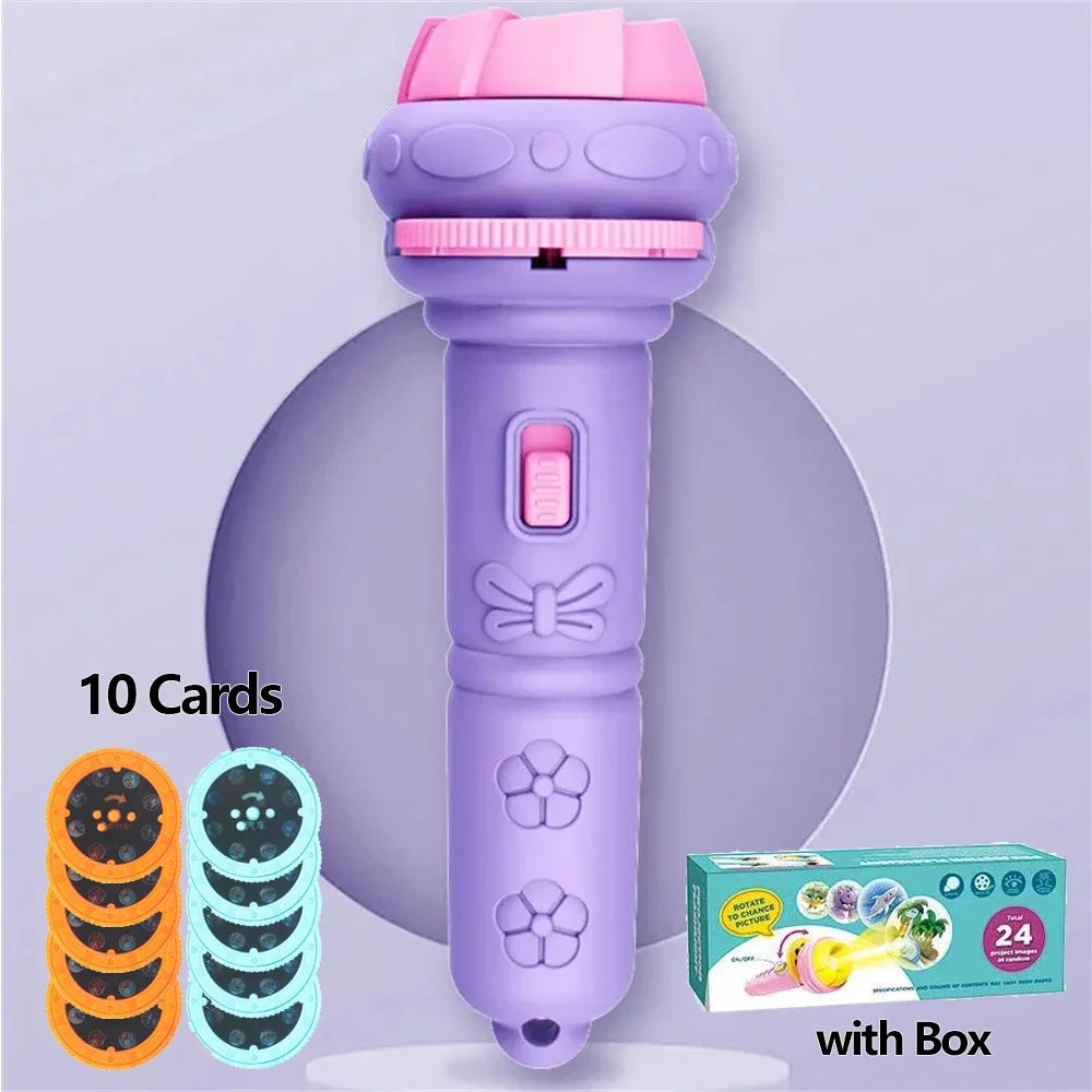 10 Cards Cartoon Projection Flashlight 80 Patterns Creative Children Flashlight Toy Projector Baby Toys Bedtime Story Book Toy CB DROPSHIPPING