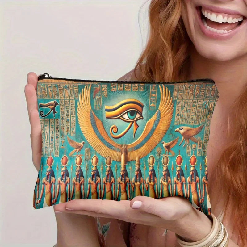 A Egyptian wall painting Eye of Horus makeup bag - cute multifunctional zipper pouch for women, jewelry storage bag CB DROPSHIPPING