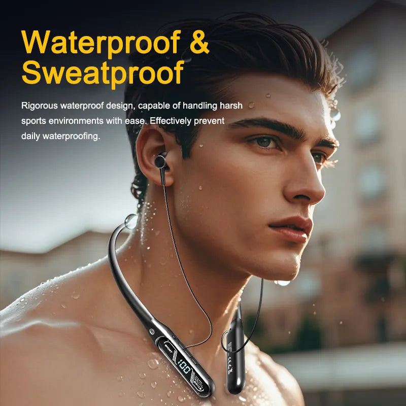 EARDECO 80Hrs Wireless Headphones HD Microphone 5.4 Bluetooth Headphone Waterproof Neckband Bluetooth Earphone Sport Bass Stereo