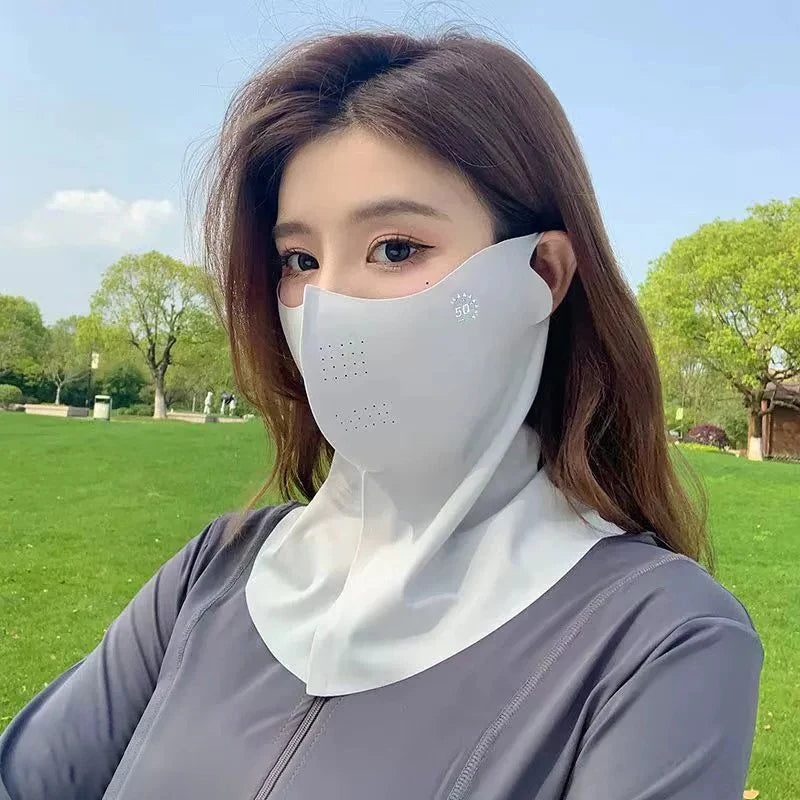 Women Sunscreen Veil Summer Neck Face Mask UV Protection Breathable Ice Silk Sun Protection Masks Veils Outdoor Sport Face Cover