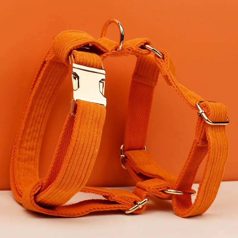 Orange Corduroy Dog Collar And Leash Set For Dogs Custom Engraved Nameplate Pet Supplies Dog Leash Corduroy11 CB DROPSHIPPING