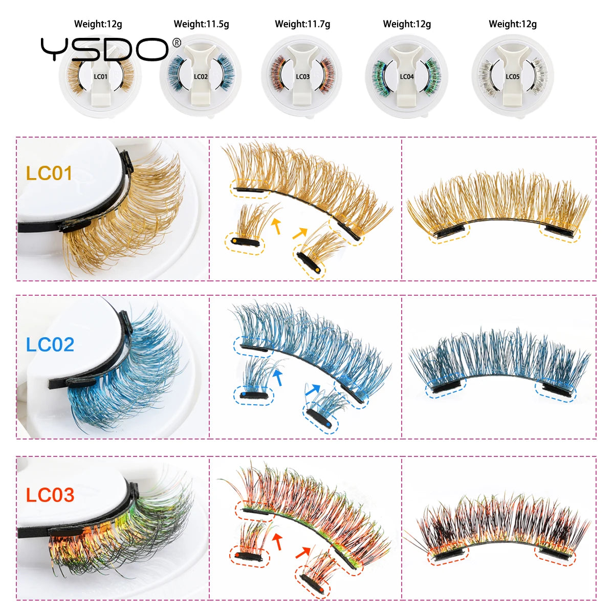 YSDO Colored Magnetic Eyelashes Natural Faux 3D Mink Lashes Reusable Makeup Party Cosplay Shiny Colorful Magnet False Lashes CB DROPSHIPPING