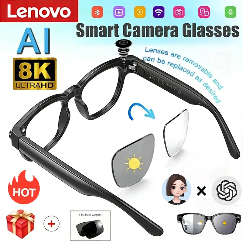 Lenovo Bluetooth 8K Smart AI Touch Glasses Camera With 800w Sport ChatGpt4.0 Sunglasses Calling Music Player For Men Women Gifts CB DROPSHIPPING