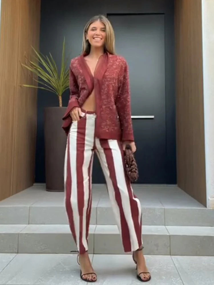 Street Striped Jeans Women's High-Waist Pockets Wide-Leg Trouser 2026 Spring Summer Retro Multicolor Vertical Stripe Denim Pant