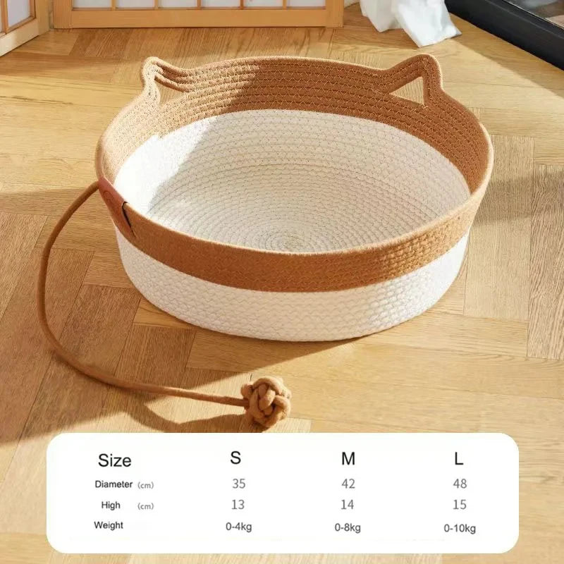 Pet Cat Bed Round Hand Woven Rattan Wear-resistant Cat Bed Summer Cooling Pet Bed Indoor Sleeping House Pet Products Accessories CB DROPSHIPPING
