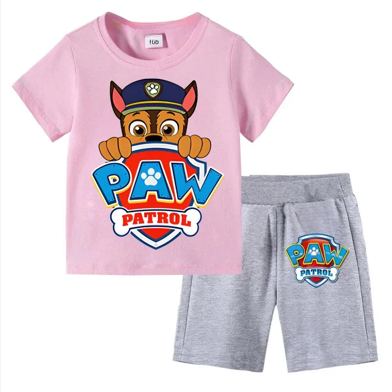 Paw Patrol Kids Set Boys Short Sleeve T-Shirt Top+Shorts 2-Piece Outfits Boys Cartoon Suit 3-8Years Children Clothes For Summer CB DROPSHIPPING