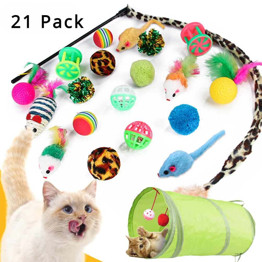 Kitten Toys Variety Pack-Pet Things for Cat Toy Combination Set Toy Funny Cat Stick Sisal Mouse Bell Ball Cat Supplies 21 Piece CB DROPSHIPPING