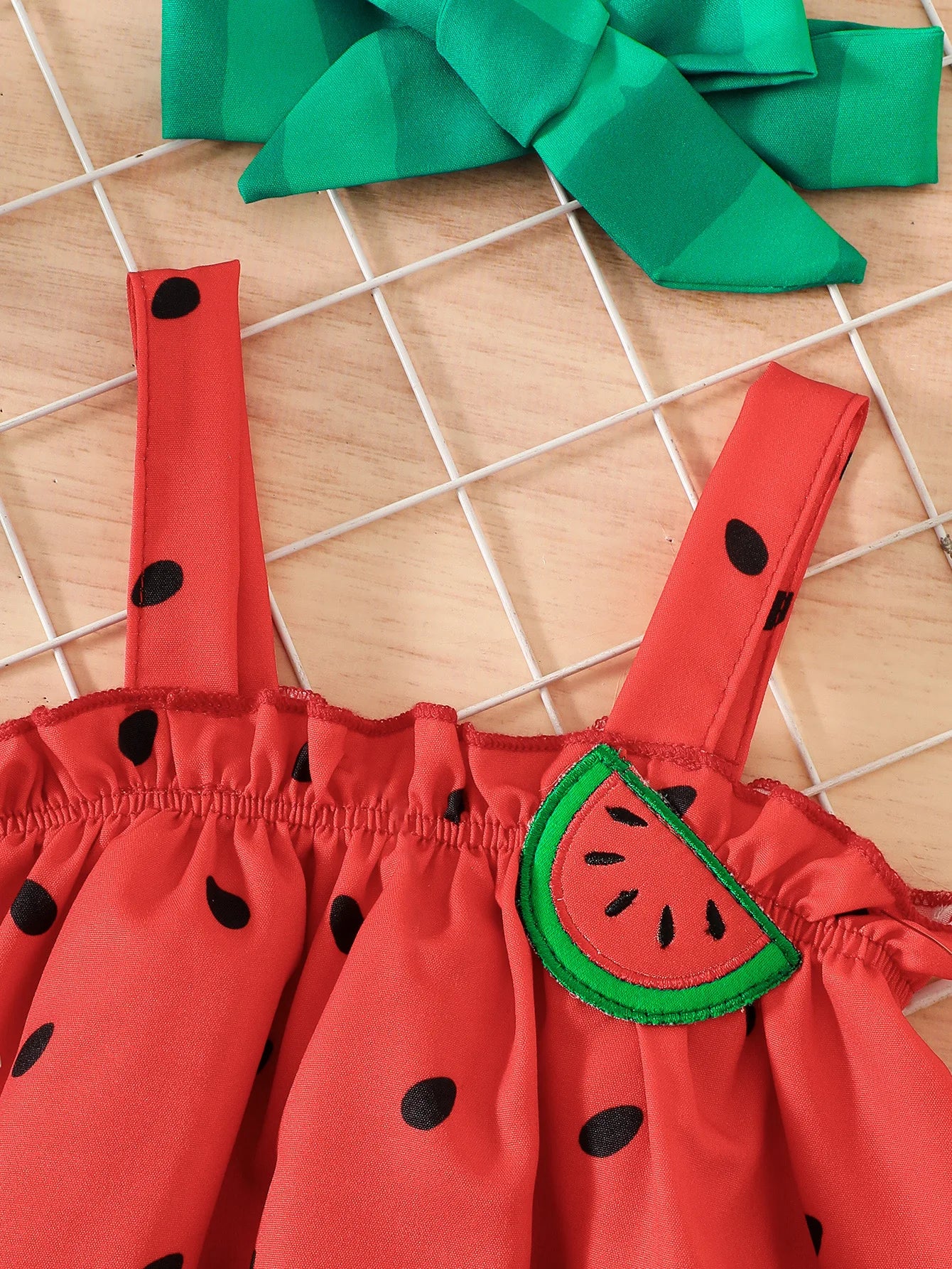 Baby Girl Watermelon Three-Piece Set: Suspender Dress, Shorts, Headband, Summer Cute Fruit-Themed Outfit CB DROPSHIPPING