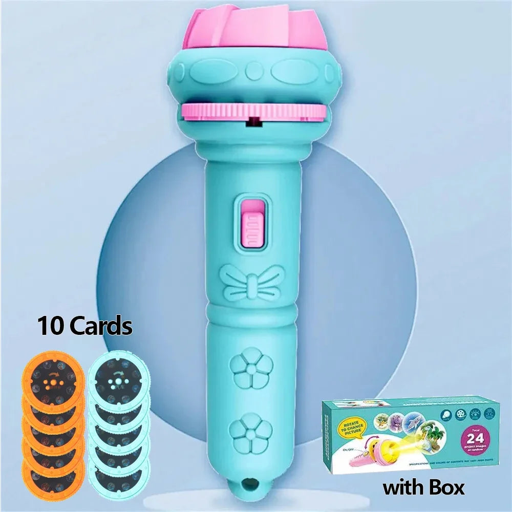 10 Cards Cartoon Projection Flashlight 80 Patterns Creative Children Flashlight Toy Projector Baby Toys Bedtime Story Book Toy CB DROPSHIPPING