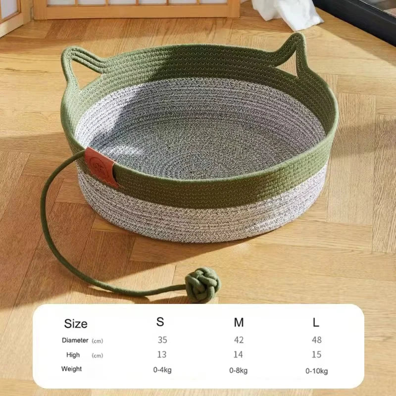 Pet Cat Bed Round Hand Woven Rattan Wear-resistant Cat Bed Summer Cooling Pet Bed Indoor Sleeping House Pet Products Accessories CB DROPSHIPPING