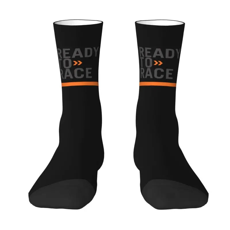 Custom Ready To Race Logo Crew Socks Unisex Cool 3D Print Racing Sport Motorcycle Rider Dress Socks