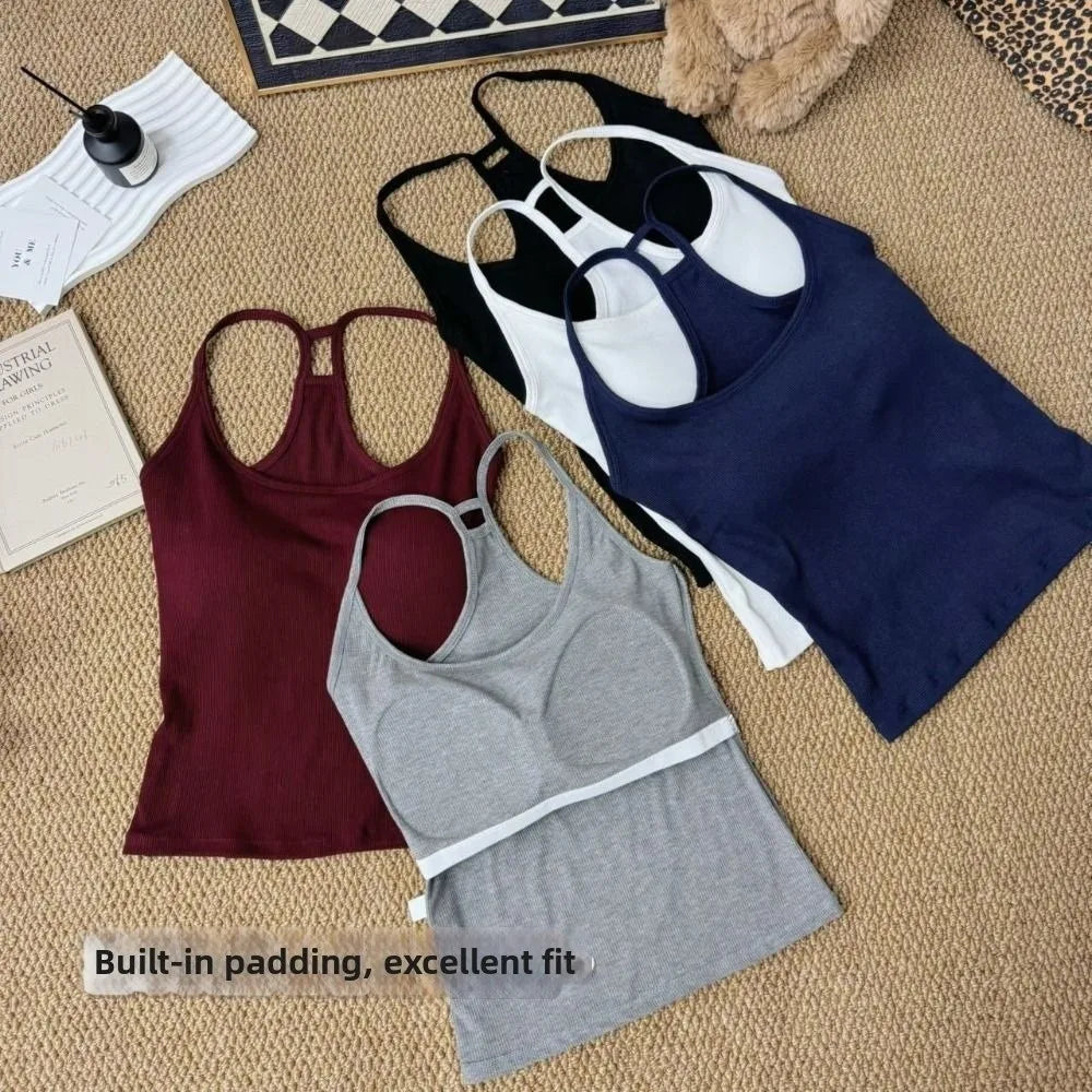 Casual U Neck Summer Tank Tops Sleeveless With Pad Fitted Tops Camisoles Slim Vest Corset for Women