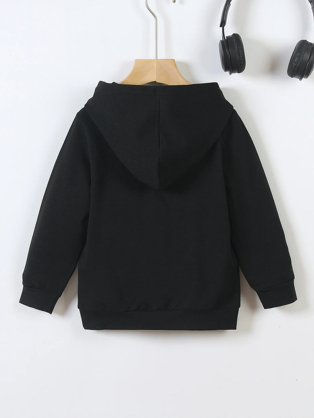 Spring And Autumn Single Casual Fashion Christmas #67 Boys Black Hoodie, Six Seven Cartoon Print Pattern,Suitable For Daily Wear