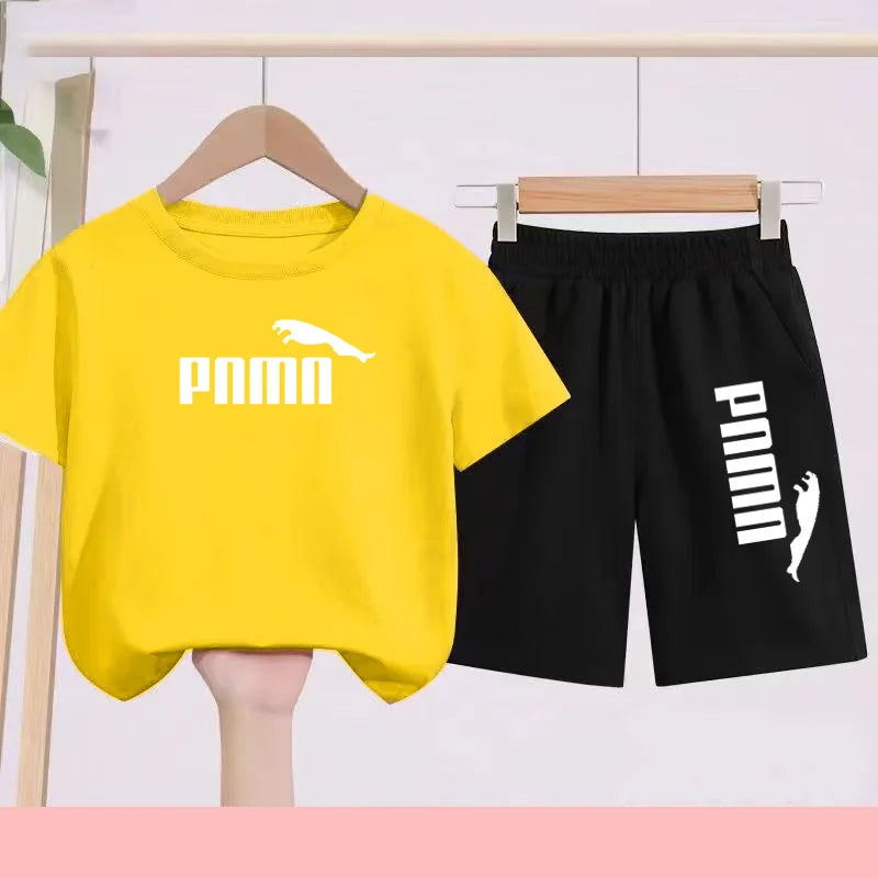 Summer 2 Piece Set 3-12 Age Children T-Shirt Letters Casual Short Sleeve+Shorts Boy Girl Comfortable Breathable Sportswear CB DROPSHIPPING
