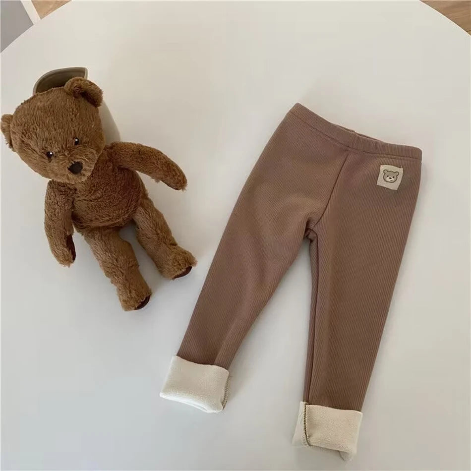 Plush Pants for Kids 1-8 Years Soft Warm Solid Color with Animal Cartoons Stretchy Comfy Winter Trousers for Boys and Girls CB DROPSHIPPING