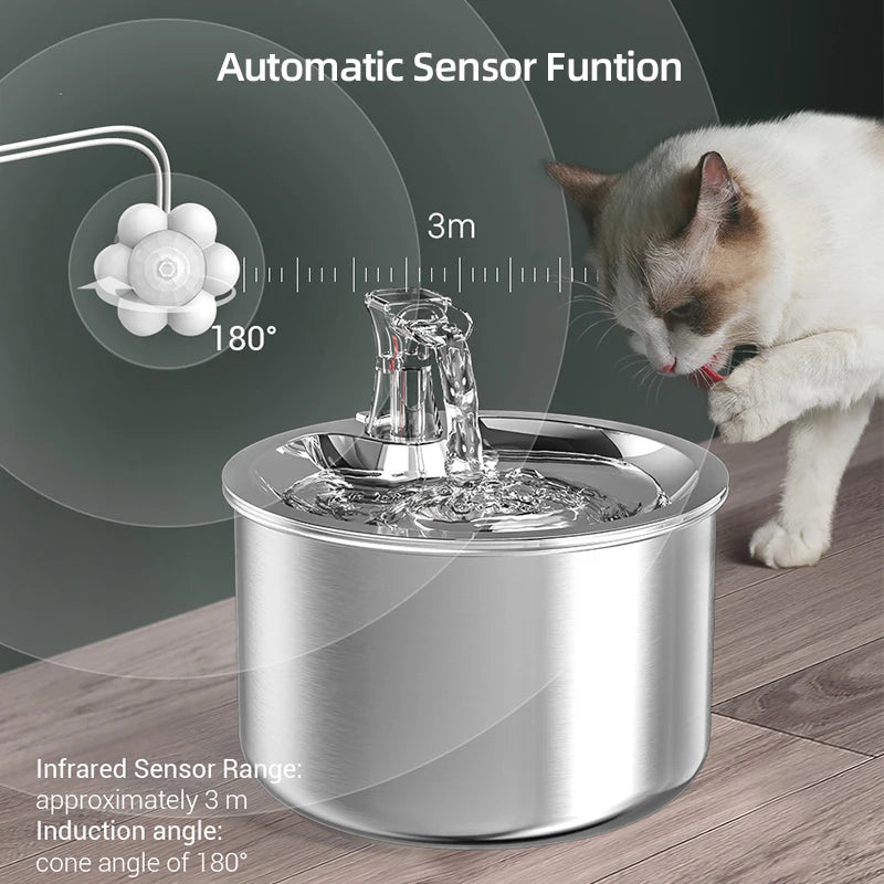 ROJECO Stainless Steel Pet Water Fountain Automatic Water Dispenser For Cats Smart Drinking Fountain With Filters Dogs Drinkers
