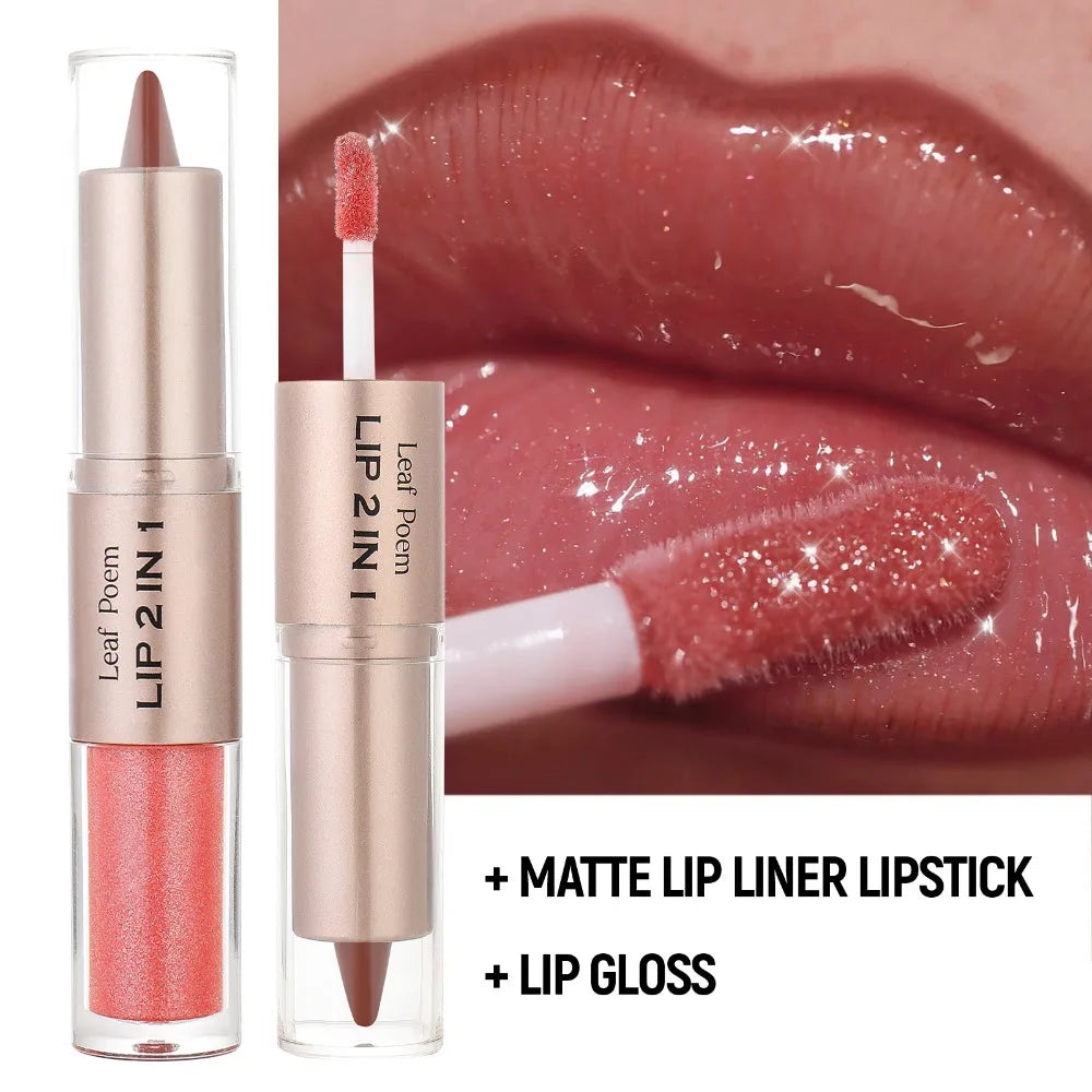 Black Brown Tapered Lip Liner Contour Pencil Double Head Mirror Plumping Lip Glaze Crystal Lip Gloss Sexy Red Lips Tint Makeup CB DROPSHIPPING