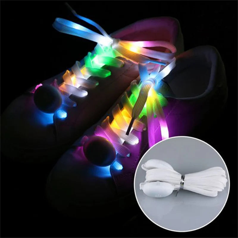 2Pcs LED Sport Luminous Shoelaces Glow Shoe Strings Round Flash Light Shoelaces Batteries No Tie Lazy Shoe Laces Party Decor