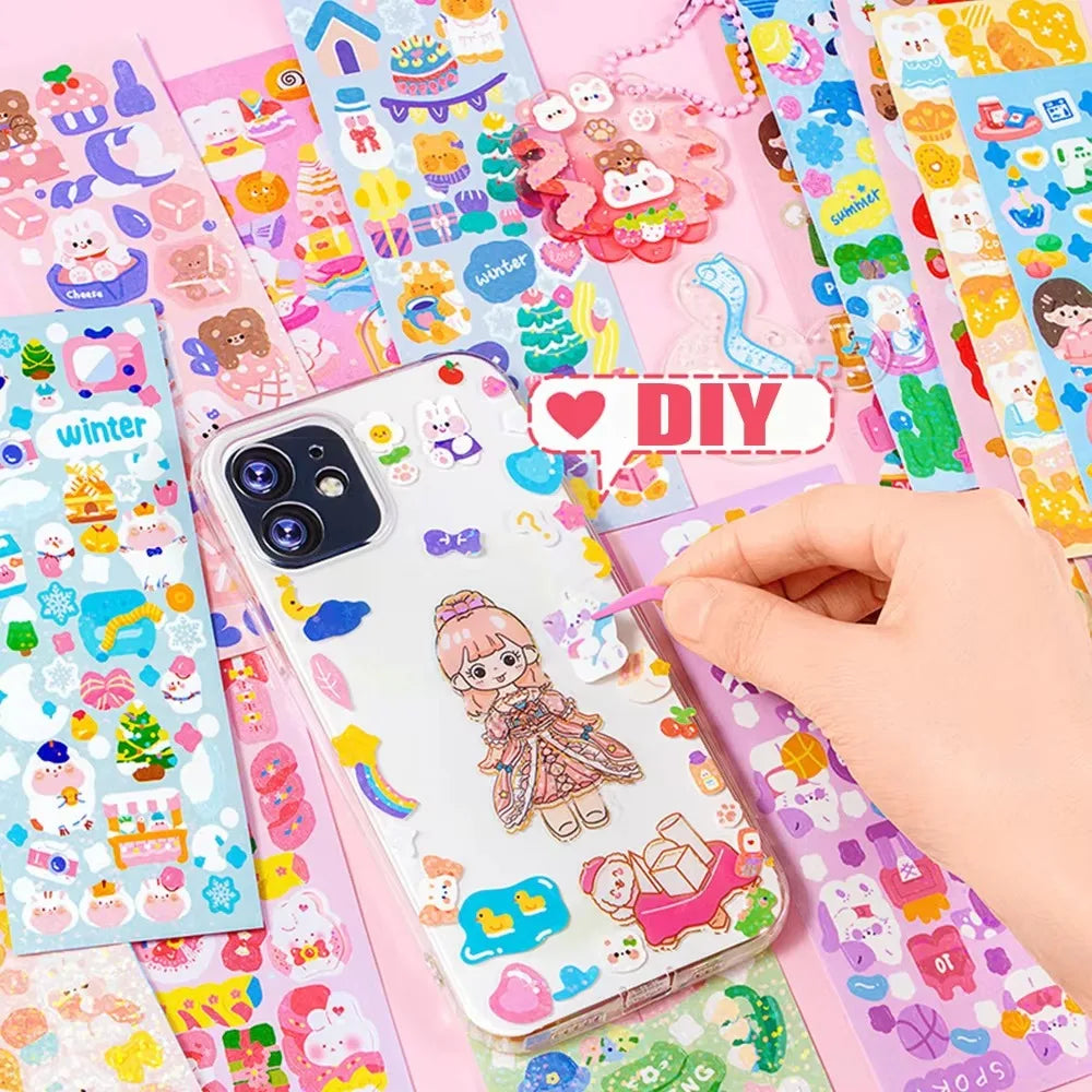 20-200 PCS Cute Stickers Goo Card Kawaii Cartoon Laser Sticker No repeat for Diary DIY School Students Decoration Stationery CB DROPSHIPPING
