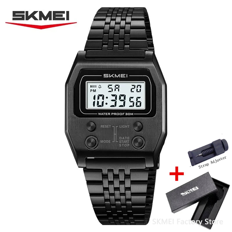 SKMEI 2460 Mens Wristwatches Stainless Steel Sport Luxury Retro LED Electronic Waterproof Digital Watch for Men Reloj Hombre CB DROPSHIPPING