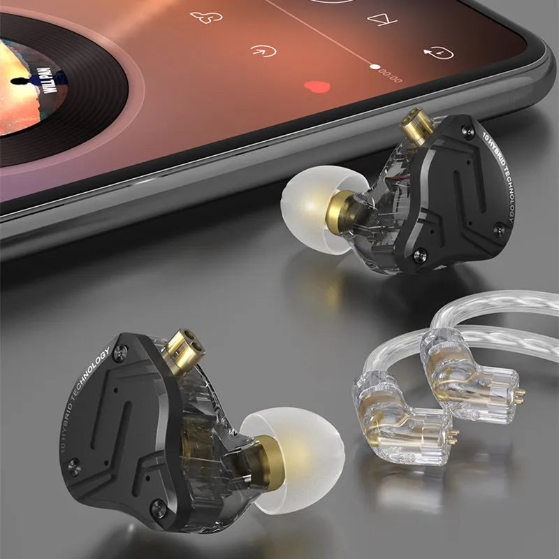 KZ ZS10 PRO X HIFI Headset Hybrid In-ear Earphone Sport Noise Cancelling Earbuds Silver Plated Cable Comfortable to wear