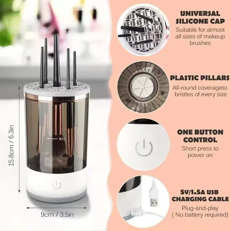 USB Powered Brush Washer & Dryer - Odorless Battery-Free Makeup Cleaner, Plug-and-Play Essential Beauty Accessory CB DROPSHIPPING
