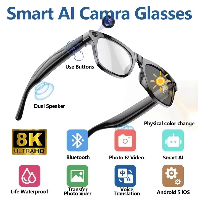 Lenovo Bluetooth 8K Smart AI Touch Glasses Camera With 800w Sport ChatGpt4.0 Sunglasses Calling Music Player For Men Women Gifts CB DROPSHIPPING