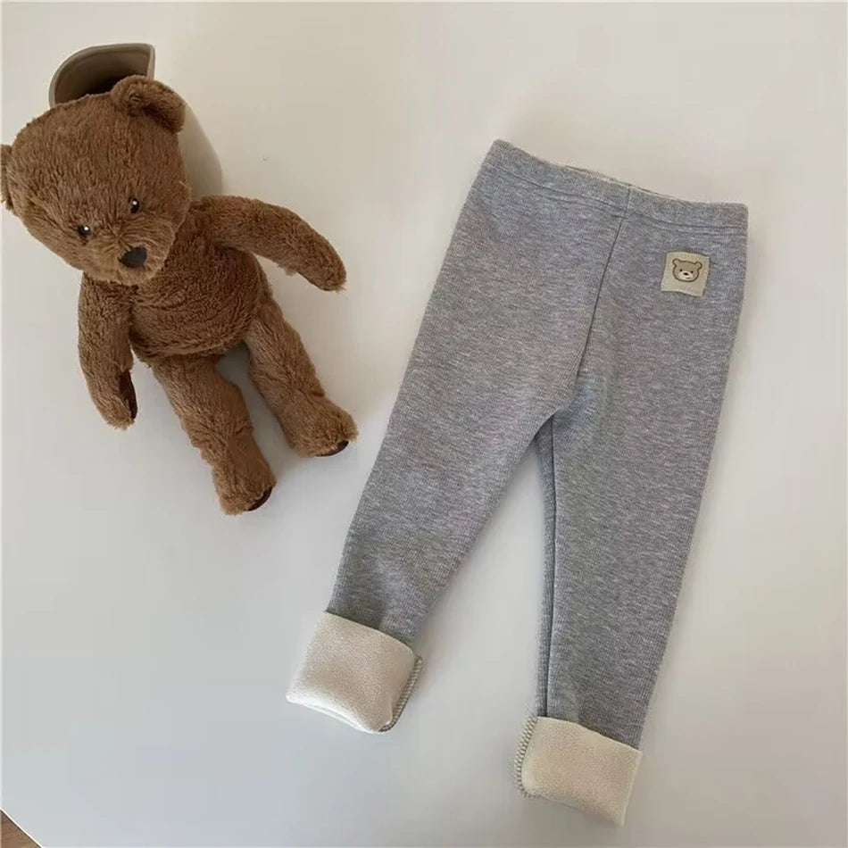 Plush Pants for Kids 1-8 Years Soft Warm Solid Color with Animal Cartoons Stretchy Comfy Winter Trousers for Boys and Girls CB DROPSHIPPING